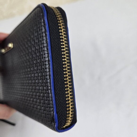 Stella & Dot Mercer Black Leather Tassel Zip Around Wallet Cobalt Blue Accent - Picture 5 of 16